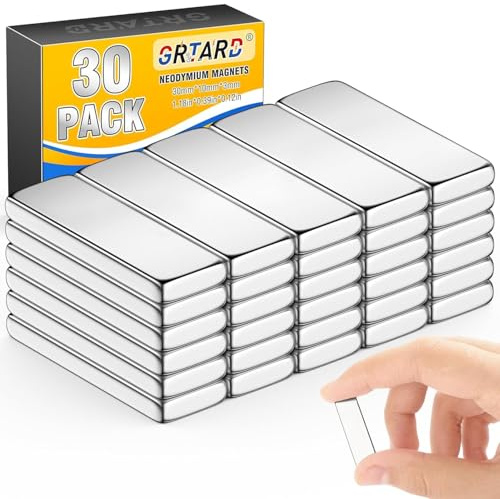 Grtard Neodymmagneter, superstarka stavmagneter, sällsynta jordmagneter, små rektangulära magneter för gör-det-självare, kök, kontor, whiteboard och hantverk (30, 30 x 10 x 3 mm)