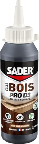 Sader Colle Vinylique Bois Pro D3 - Biberon 100 g | Assemblage et de Placage du Bois - Colle D3 Menuiseries Intérieures et Extérieurs Abrités - Résistante à l'Humidité