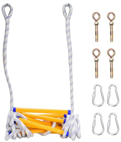 PEESHON Échelle de Corde 5 m, Échelle de Sécurité Ignifuge Portable, Échelle de Secours en Nylon, Capacité de Charge 200 kg, pour Fenêtre, Balcon, Cabane dans Les Arbres, Sauvetage en Extérieur