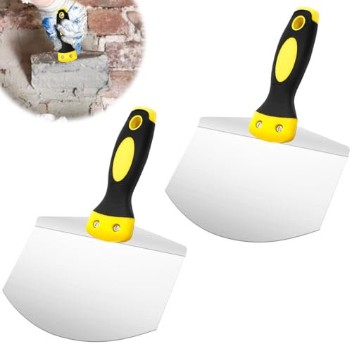Lot de 2 spatules avec lame en acier à ressort de 171 mm de large et poignée confortable douce et confortable, large spatule pour gratter les murs, enlever le papier peint, décorer, remplir, plâtre,