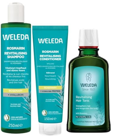 WELEDA - Routine Complète Romarin : Shampooing Revitalisant 250ml, Après-Shampooing Nourrissant 150ml et Lotion Capillaire Tonifiante 100ml - Cheveux Dévitalisés, Chute de Cheveux, Volume & Croissance