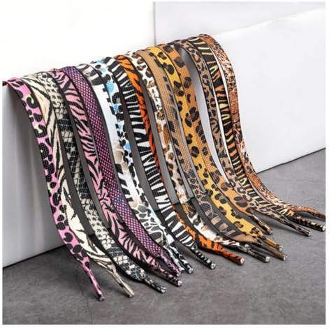 Wisafory 16 pares de cordones con estampado de leopardo, cordones planos, cordones de repuesto con estampado de animales, correas decorativas para zapatillas deportivas, zapatos casuales para zapatos