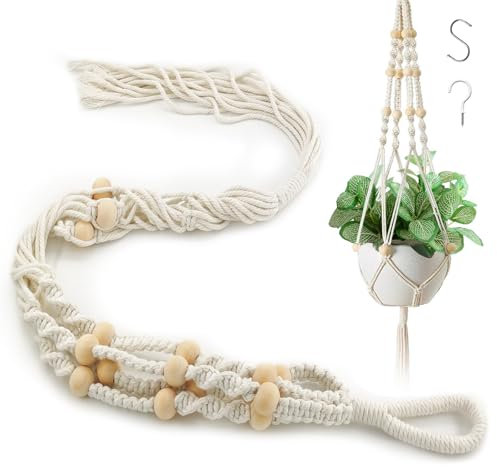 xiaoxiaozhijia Suspension Plante,Pot de Fleur Interieur,Panier Suspendu d'Intérieur avec Crochet pour le Salon,l'Extérieur,le Balcon,la Fenêtre,Décoration Murale (Beige-Beads-Tassels)