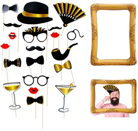 GIDWRIY 21 Piezas Accesorios Photocall Cumpleaños,Atrezzo Photocall Boda,Photo Booth Props Party,Marco de Fotos Inflable,Foto Props de Fiesta Divertidos,Atrezzo para Fotomatón para Decoración