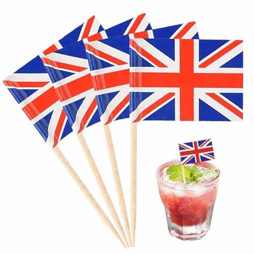 British Flag Toothpicks - Union Jack Sandwich Picks, Cupcake Toppers Food Picks | Union Jack Cupcake Toothpicks Sticks, Unions Jack Pick's BBQ Food, Sandwich Cupcakes Toppers Sticks Toothpick's