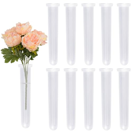 10 Piezas Tubos de Ensayo para Flores, 110 × 18 mm Tubos Conservación de Flores con Tapa, Tubos de Agua de Flores Reutilizables, Probetas Plastico para Conservación de Flores y Cultivo de Plantas