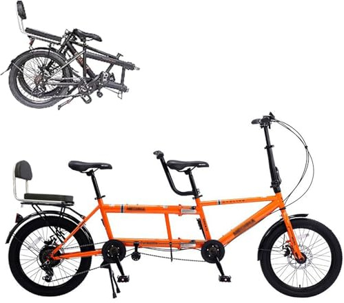 Wasd3Pods Biciclette Tandem Pieghevoli da 20 Pollici, Bici da Spiaggia Cruiser per Adulti, Bici Tandem con Ruote, Cambio a 7 velocità Regolabile, Bici Tandem Cruiser,Orange