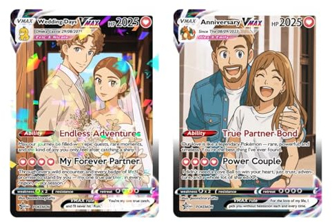 Carte Poke personalizzate con foto di coppia - Carte personalizzate con ritratto poke, regali di compleanno Poke per moglie, amici, migliori amici, animale domestico e padre, stile animato