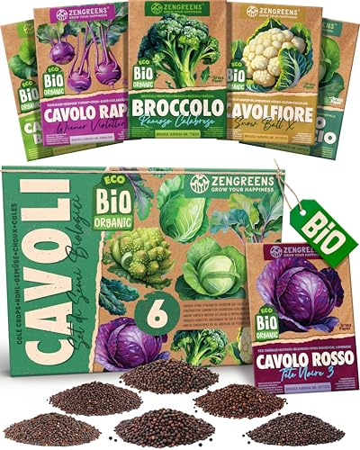 ZenGreens® - Kit de graines de choux bio - 6 variétés pour une culture facile dans le jardin, sur le balcon ou dans une jardinière surélevée - Semences légumes