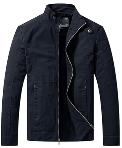 WenVen Homme Veste Saharienne Veste Légère Manteau Décontracté en Coton Veste d'Extérieur Casual Veste Zippée Coupe-Vent Automne Printemps Noir M