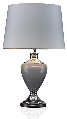 Lighting Supermarket Hepburn Large Ceramic Table Lamp with Matching Shade - Modern Grey & Silver