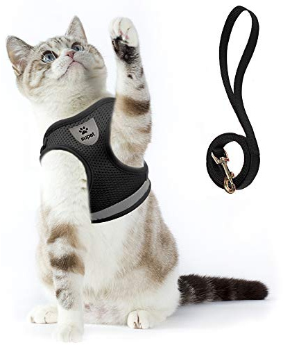 Supet Juego de arnés y Correa para Gatos, arnés de Malla Suave Ajustable con Correa Reflectante para pasear Gatos, Cachorros y Conejos