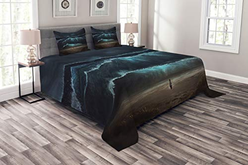 ABAKUHAUS Nachtozean Tagesdecke Set, Gothic-Welle Allein Frau, Set mit Kissenbezügen Waschbar, für Doppelbetten 220 x 220 cm, Taupe Kadett