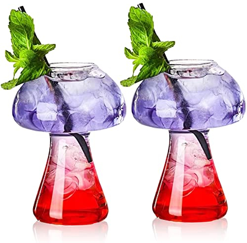 SuproBarware Pilzgläser Kreative Pilz Cocktailgläser Set mit 2 Stück Pilzförmigen Getränkebechern 250 ml Weingläser für Party Neuheit Pilzgläser Trinken für KTV Bar Club