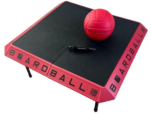 Boardball Juego de mesa de voleibol portátil deportivo, juego para interiores y exteriores con tablero de superficie superior de goma, pelota de tamaño completo y bomba de mano, rojo/negro