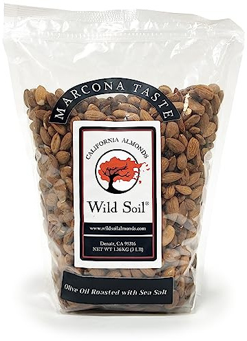 Wild Soil Terra Preta Almonds - Higher Protein and Higher Vitamin E Than Other Almonds, Marcona Like Taste, Olive Oil Roasted with Sea Salt, Beyond Organic: Eco Farmed with Proprietary Root Technology