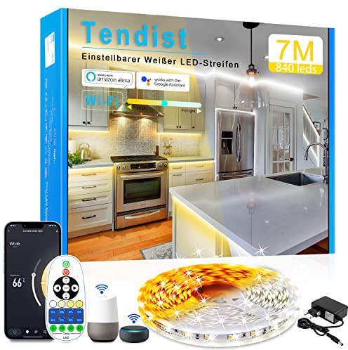 7M LED Strip Warmweiß 3000k Kaltweiß 6500K, Tendist Alexa Kompatibel Weiß Led Streifen mit Fernbedienung, Dimmbar Selbstklebend Unterschrank Beleuchtung Led Lichtband für Küche, TV, Vitrinen