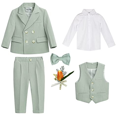 Completo da Bambino 4/5/6 Pezzi Eleganti Abiti da Cerimonia Gentleman Smoking da Ragazzo Abito Formale Doppiopetto da Battesimo Bambini e Ragazzi Gentiluomo Vestito per Matrimonio Festa 5-6 anni