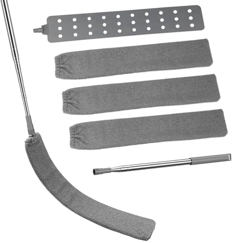 Lectorias Plumero atrapapolvo 2,5 m, Plumero Extensible para Limpieza Profunda para Muebles, Espacios Difíciles | Atrapa Polvo y Telarañas, Cepillo telescopico Limpieza con 4 Capuchas paños