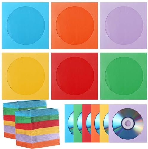 Faccito 240 Pcs Paper Cd Sleeves Colored Bulk 4.92 x 4.92 Inches DVD Sleeves Vcd Envelopes Disc Sleeves Cd Cases Movie Cases for DVD, Mutiple Colors