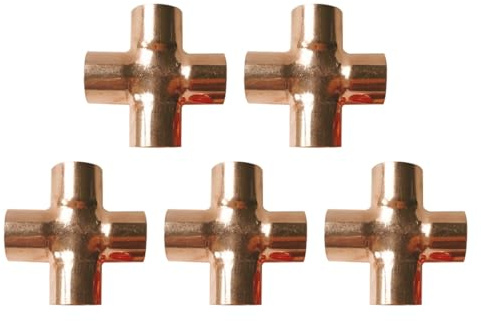 VOANZO 5Pcs 4-Way Cross Union Pipe Fitting 15mm for Plumbing Air Conditioning Refrigeration Central Heating Gas Pipework Systems