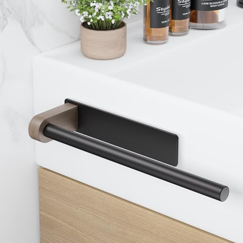 Aikzik Toallero sin taladrar, toallero de aluminio y metal, montaje en pared para baño y cocina, color negro mate