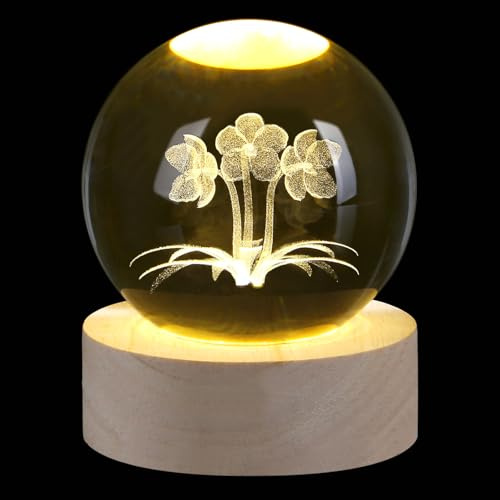 Sahoottie 60mm 3D Flower Crystal Ball Flowers Gifts for Women Flower Paperweight Flower Glass Ball Flower Cute Decor Flowers Crystal Ornaments