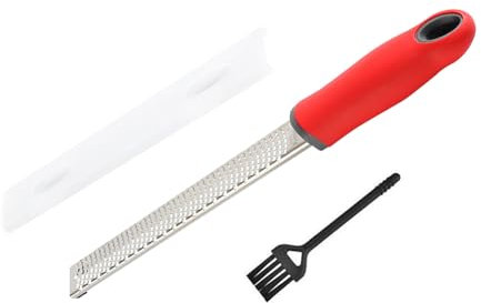 Rallador de limón de acero inoxidable, rallador de rallador con mango grabado, cubierta protectora de hoja afilada, rallador de mano para queso parmesano, ajo, nuez moscada, chocolate, frutas