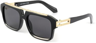 JIM HALO Piloto Gafas de Sol Polarizadas para Hombre, Moda Gafas de Sol Mujer Rectángulo del Vintage Negro