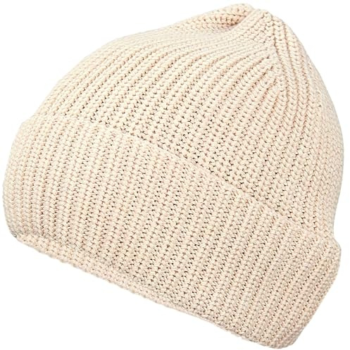 TupTam Beanie Mütze Kinder – Warme Strickmütze aus Bio-Baumwolle für Herbst und Winter, Farbe: Cremebeige Uni, Hat Size: 49-53