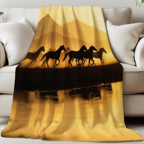 GLOBLELAND Western Horses Throw 59×51 inch Wild Horses Soft Cozy Flannel Blanket Washable Fuzzy Throw Blanket for Home Office Room Bed Sofa Chair Gift