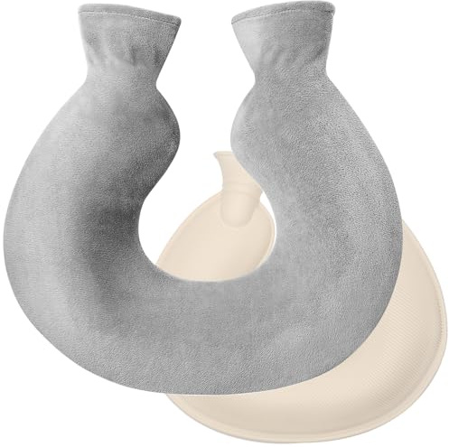 Borsa dell’Acqua Calda a Forma di U con Copertura in Pile 36,5×31,5 cm – Scaldacollo e Spalle Riutilizzabile, Morbida, Sicura e Confortevole per Alleviare i Dolori（Grigio）