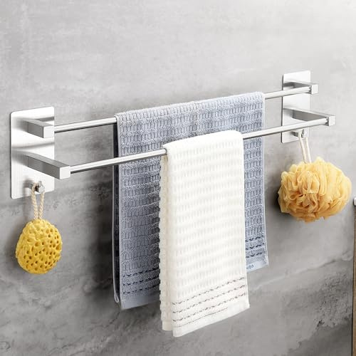 OETAMS Handtuchhalter Ohne Bohren mit 2 Handtuchhaken Handtuchstange Silber