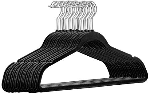 25 Stück hochwertige Samt Kleiderbügel in der Farbe Schwarz mit Silber Haken/Anti-Rutsch/von StickandShine