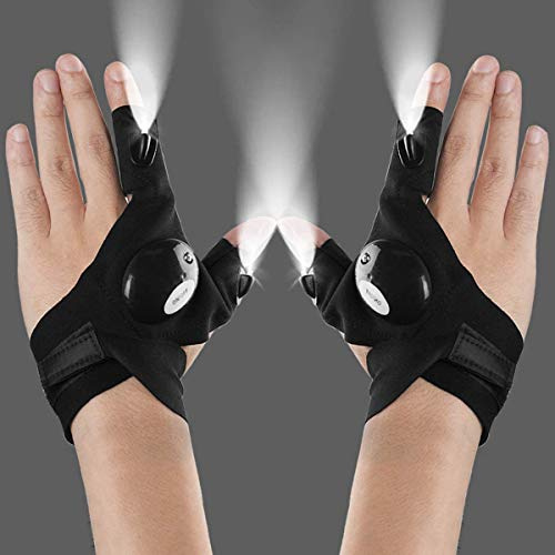 Bestlsy 2 guantes de linterna LED para exteriores, guantes de trabajo con luz para lugares oscuros, pesca, camping y senderismo y herramientas, regalos para manitas, hombres, mujeres, novio, bricolaje