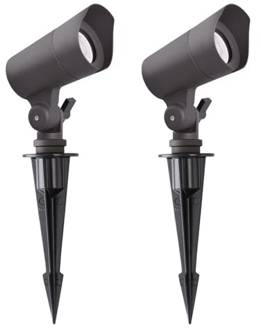 E ENERGETIC LIGHTING LED Landscape Lights with Connectors, 12V Low Voltage, Warm White 3000k, 4W, 175LM, Outdoor Waterproof Garden Pathway Lights Wall Tree Flag Spotlights with Spike Stand, 2 Pack