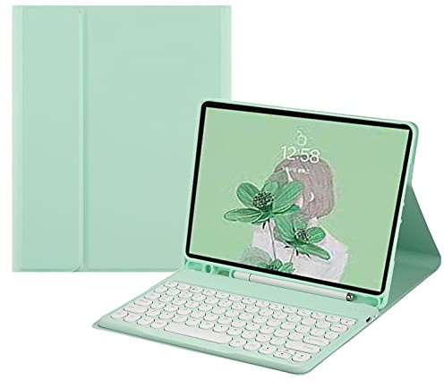 Keyboard Case for iPad Air 13 inch (M3/M2)/ iPad Pro 12.9 inch 6th/5th/4th/3rd Generation Color Keyboard Cute Round Key Wireless Detachable BT Keyboard Cover (MintGreen)