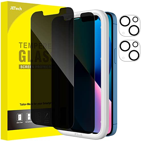 JETech Privacy Pellicola Protettiva per iPhone 13 6,1 Pollici con Protezione Obiettivo Fotocamera, Anti Spy Vetro Temperato Film, Strumento di Installazione, Pacco da 2 Ciascuno