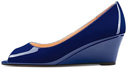 HDEUOLM Femmes Bas Compensé Talon Heel Ouvert Bout Slip-on Escarpins Classique Cute Dress Sandales 5 CM Heels Bleu Marin 38 EU