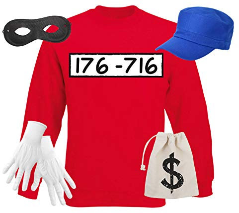 Alsino Panzerknacker Sweatshirt Langarm 100% Baumwolle Banditen Räuber Komplett Set - Party Outfit mit Zubehör, (3XL)