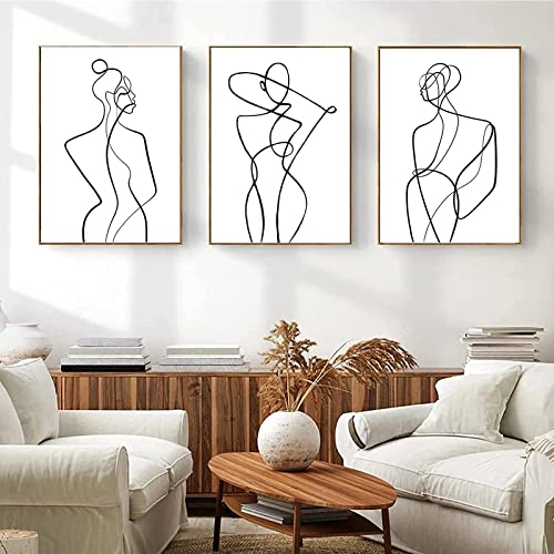 LXTOPN Moderne Wandbilder Poster, Minimalistische Abstrakt Bild Set Line Art Bilder, 3er Poster Set Wandbilder für Schlafzimmer und Wohnzimmer, Ohne Rahmen(Schwarz und Wei-A,40x60cm)