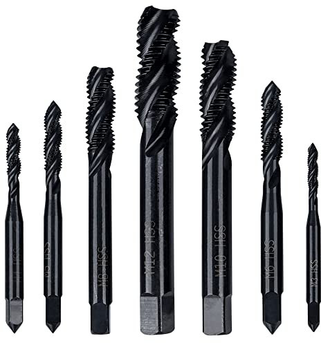 Mesee Kit di 7 Tornelli per Filettatura Elicoidale in HSS - Rivestimento a Nitruro - Per Filettatura Metrica Macchinaria - Dimensioni Assortite: M3, M4, M5, M6, M8, M10, M12