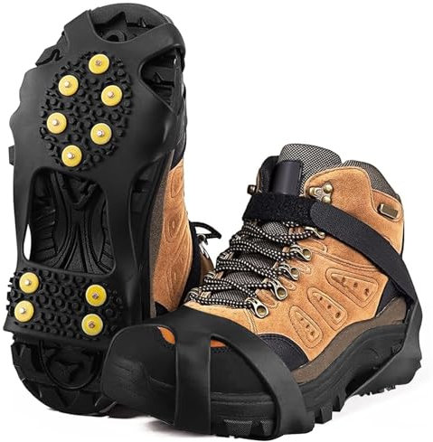 JOYART Anti Rutsch Schuhspikes mit 10 integrierten Spikes, Steigeisen, Ice Klampen, Größe 45-48 Ice Grips Schuhkrallen Schnee EIS Spikes Sohle Wandern Spazieren Wandern Walking Winter-XL (45-48)
