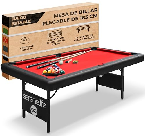 Serenelife Mesa de Billar Plegable, Estable, Estructura de Acero, Bloqueos de Seguridad Anti colapso, con Kit de Accesorios incluidos