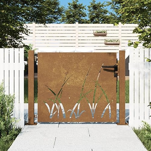 Cancello da Giardino 105x80 cm in Acciaio Corten Design Erba-HOME