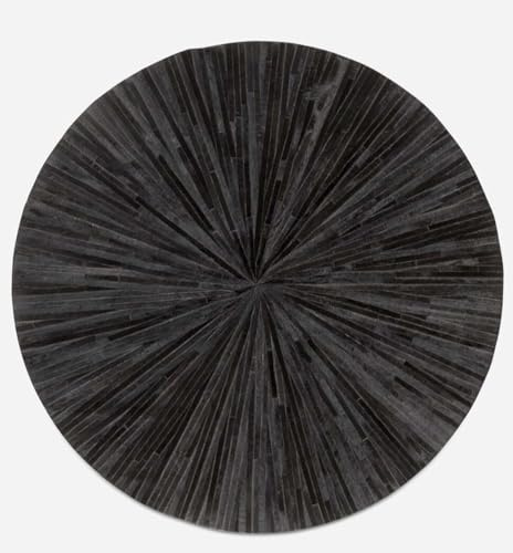 Round Hairon Cowhide Leather Rug - Luxurious Accent Piece for Your Home (Black_90x90 cm)