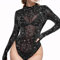XDGBGFN Glitzer Body Damen Body Langarm Damen Netzgaze Lange Ärmel Party Outfit für Damen (schwarz, M)