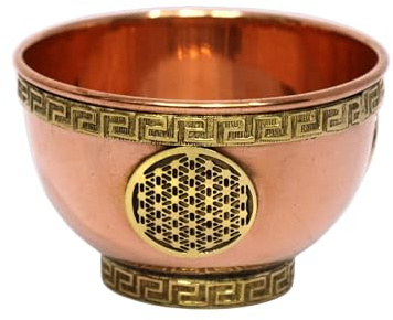 eSplanade Flower of Life - Cuenco de cobre de 7,6 cm, ideal para uso en altar, uso ritual, quemador de incienso, cuenco para manchas, cuenco de decoración, cuenco para ofrecer