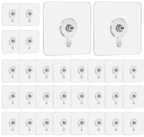 30 Piezas Tornillos Adhesivos Desmontables, Ganchos Adhesivos Transparentes, Clavos Pared sin Taladro, Impermeables, No Taladran para el baño Cocina Cuarto de almacenamiento Azulejo Pared Ducha