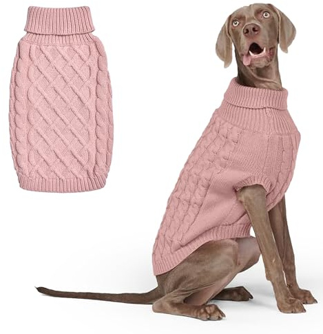 Spark Paws Strick Hundepullover – Ultrasofter, warmer Winterpullover für kleine, mittlere & große Hunde – Dehnbarer Hundepullover für French Bulldogs, Pitbulls, Hündinnen & Rüden, (Pink Cableknit,4XL)